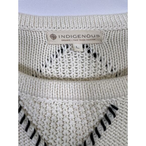 INDIGENOUS Peru Organic Cotton Cable Knit Pullover Sweater Ivory Women’s L - Picture 4 of 11
